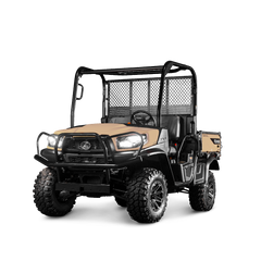 Kubota RTV-X utility vehicle in desert sand, on a white background
