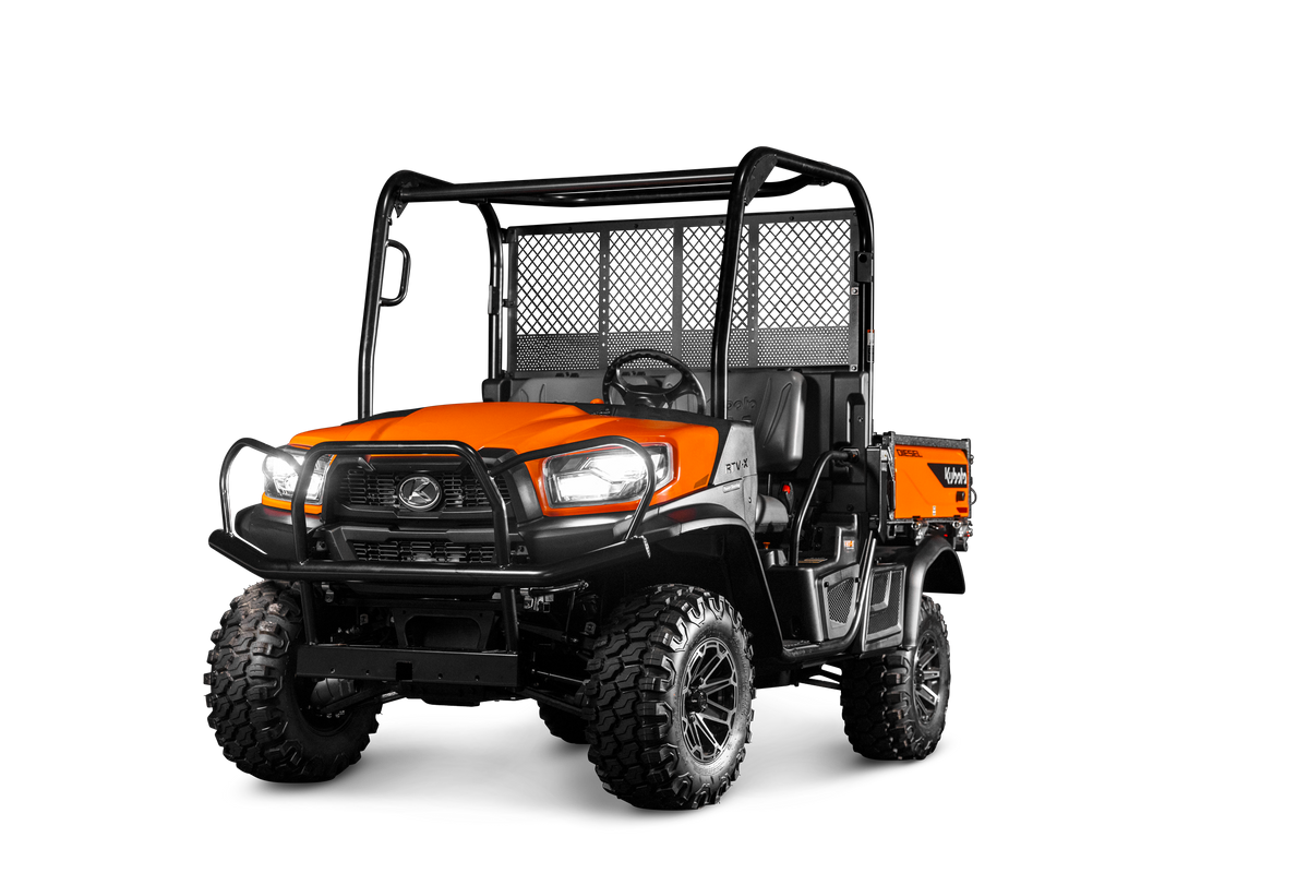 Kubota RTV-X utility vehicle in orange, on a white background