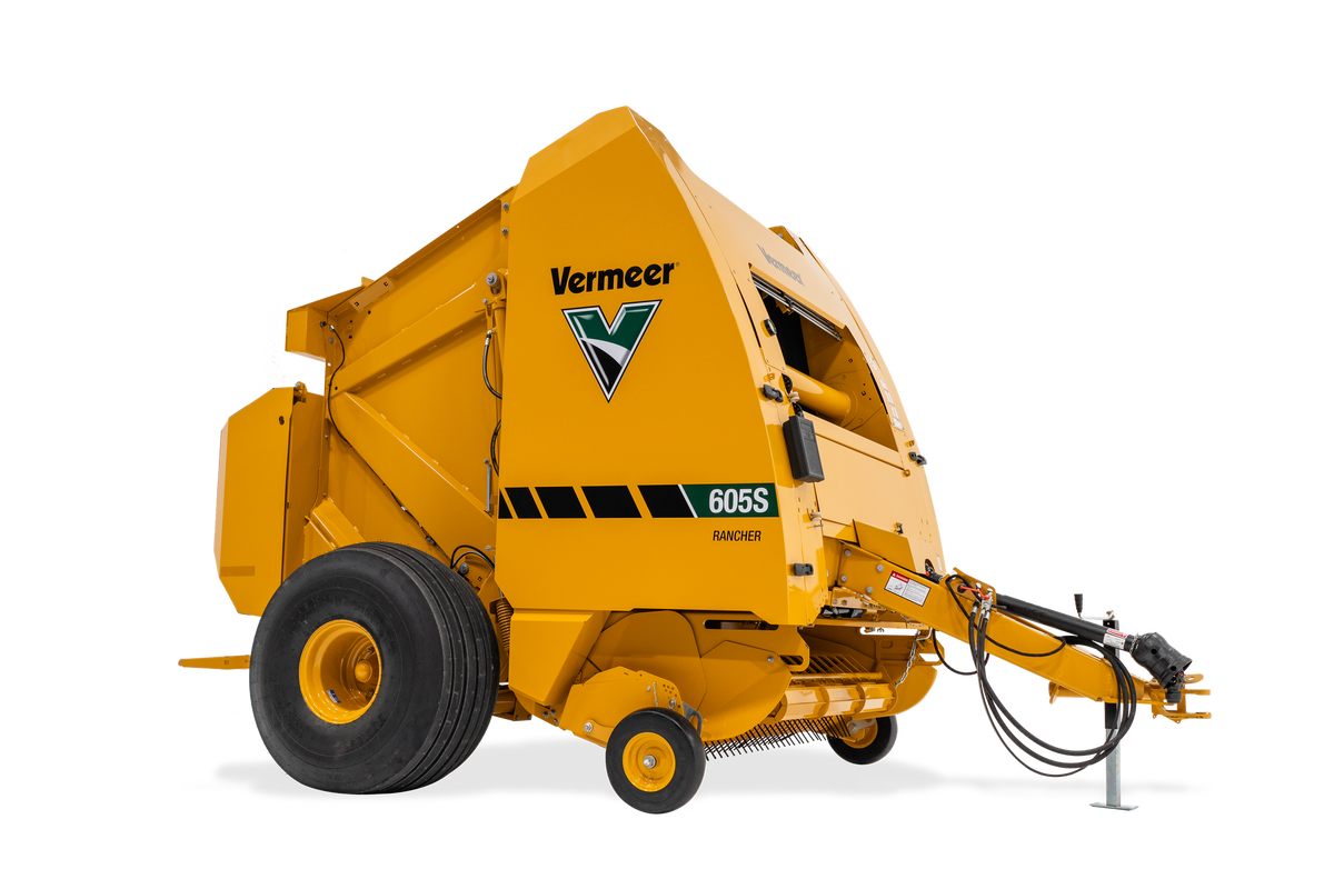 Vermeer 605S Rancher round baler, right front three-quarter view