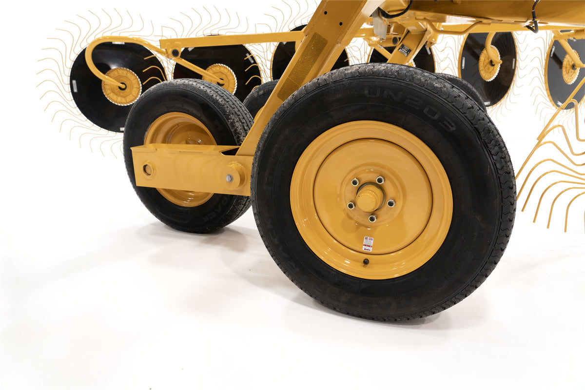 Close-up of a pair of the VRC1224's transport wheels on a walking tandem