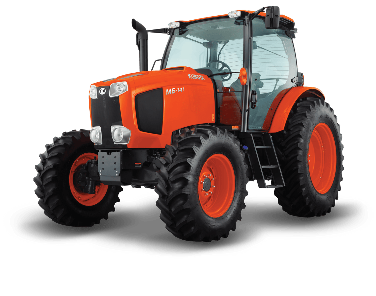 Kubota M6-141 cab tractor, on a white background